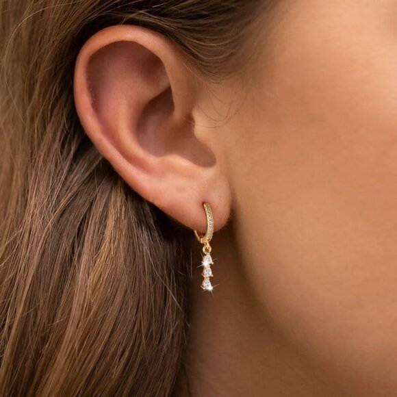 ⚡Gold Silver Dangle Earring and Hoop Stud Set for Women 14K Plated Hypoallergeni - Picture 2 of 7